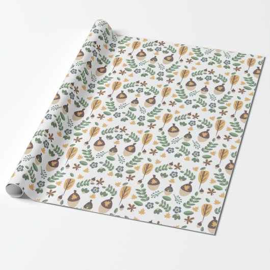 Fall Acorns Blumengrün Umschlagpapier Geschenkpapier (Ungerollt)