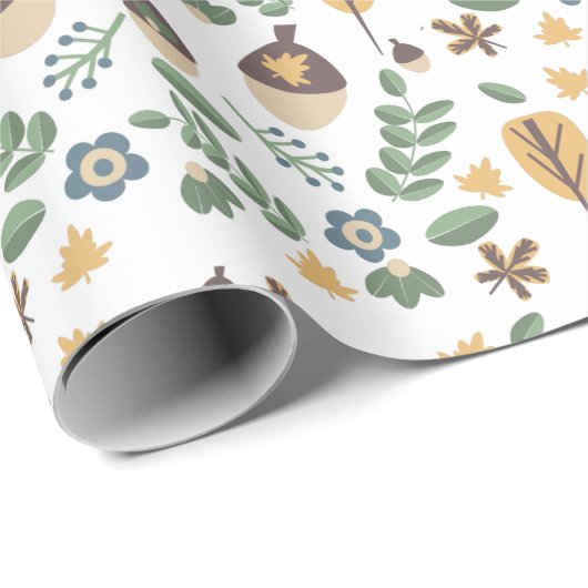 Fall Acorns Blumengrün Umschlagpapier Geschenkpapier (Rolleneckpunkt)