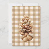 Fall Acorns Pine Cones Brown Gingham Erntedank Einladung (Rückseite)