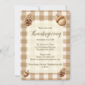 Fall Acorns Pine Cones Brown Gingham Erntedank Einladung (Vorderseite)
