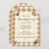 Fall Acorns Pine Cones Gingham Erntedank Arch Einladung (Vorne/Hinten)