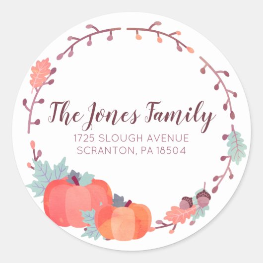 Fall address labels, pumpkin, harvest runder aufkleber (Vorderseite)