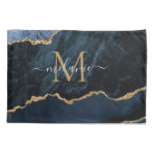 Fall Agate Navy Blue Gold Name Letter Pillow Kissenbezug (Rückseite)