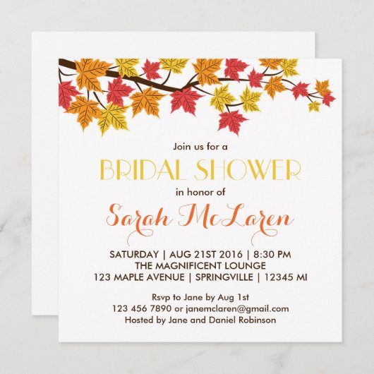 Fall Ahorn Blätter Herbstdusche Einladung (Vorne/Hinten)