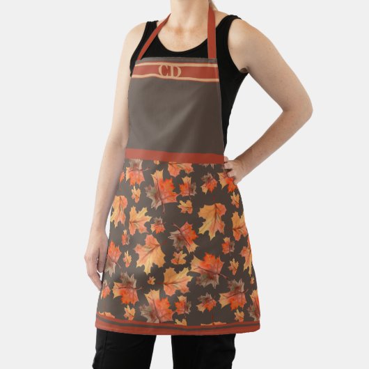 Fall-Ahorn-Blätter Umverpackte Print Brown Monogra Schürze (InSitu)