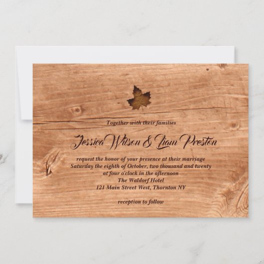 Fall-Ahornblatt-Hochzeits-Einladung auf Eiche Einladung (Vorderseite)
