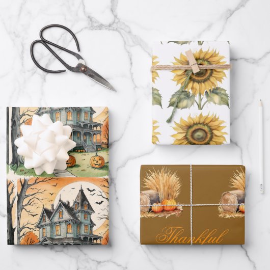 Fall All Occasions, Autumn Sunflower, Fall Pumpkin Geschenkpapier Set (Vorderseite)