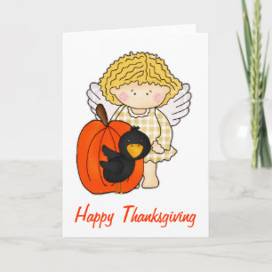 Fall Angel mit Pumpkin & Crow Erntedank Card Feiertagskarte
