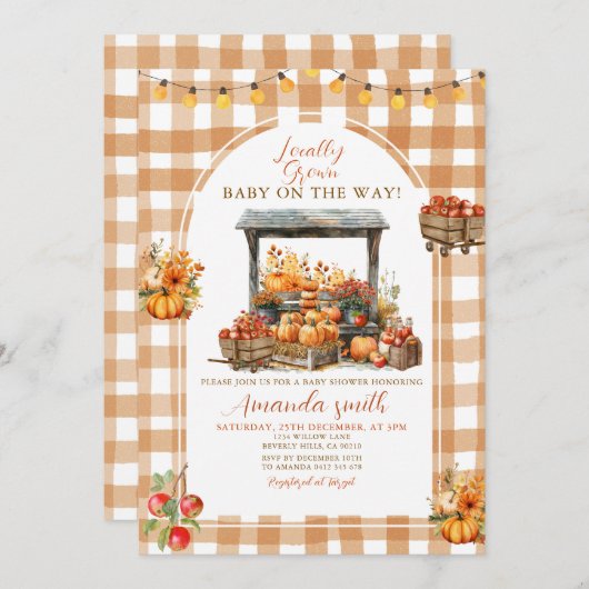 Fall Apple Pumpkin lokal angebaute Baby-Dusche Einladung (Vorne/Hinten)