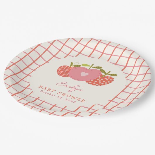 Fall Apple Thema Whimsical Baby Dusche Rosa Rot Pappteller (Schrägansicht)