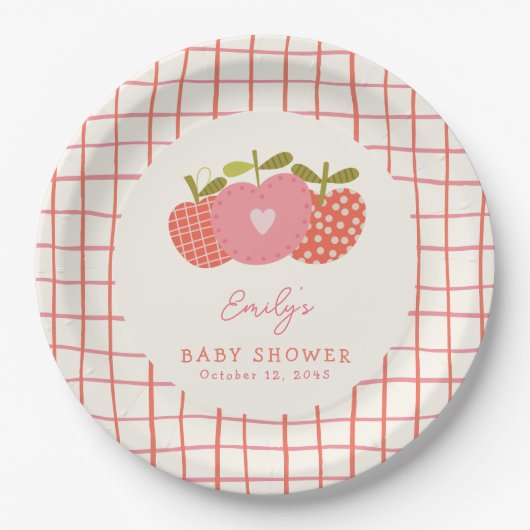 Fall Apple Thema Whimsical Baby Dusche Rosa Rot Pappteller (Vorderseite)