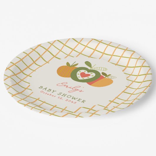 Fall Apple Theme Babydusche Geschlecht neutral Pappteller (Schrägansicht)