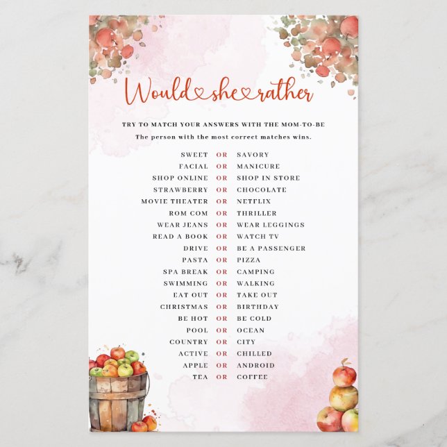 Fall Apple würde sie eher Baby Shower Game (Vorderseite)
