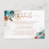 Fall Aquamarin Burnt Orange Boho Hochzeitdetails Begleitkarte (Vorderseite)