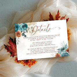 Fall Aquamarin Burnt Orange Boho Hochzeitdetails Begleitkarte