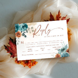 Fall Aquamarin Burnt Orange Boho Meal Wedding RSVP