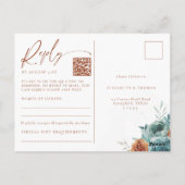 Fall Aquamarin Burnt Orange Boho Romantic QR Code  Postkarte (Rückseite)