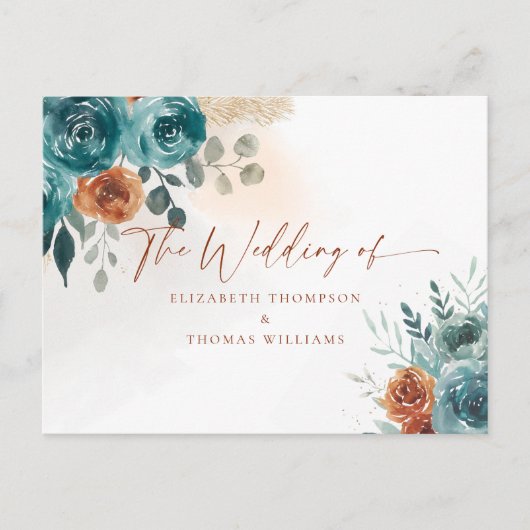 Fall Aquamarin Burnt Orange Boho Romantic QR Code  Postkarte (Vorderseite)