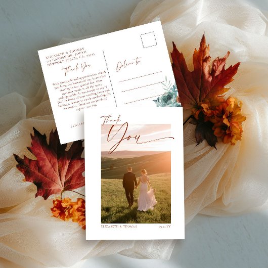 Fall Aquamarin Burnt Orange Wedding Foto Vielen Da Postkarte
