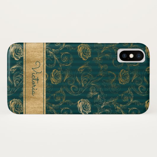 Fall aquamarin, Schwarz, Gold Rose Case-Mate iPhon iPhone Hülle (Rückseite (Horizontal))