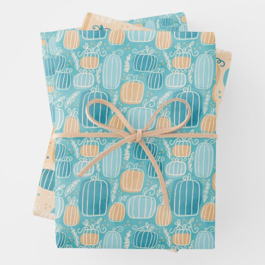 Fall Aquamarinen Pumpkins Geschenkpapier Set (Beispiel)