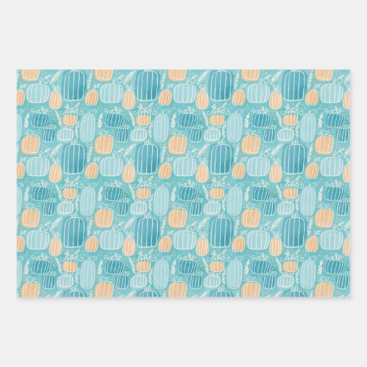 Fall Aquamarinen Pumpkins Geschenkpapier Set (Vorderseite)