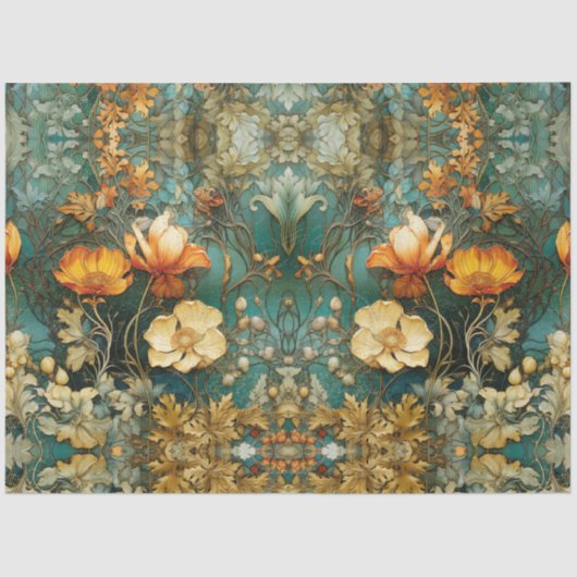 Fall Art Nouveau Floral Aquamarin Ephemere Entdeck Seidenpapier (Vorderseite)
