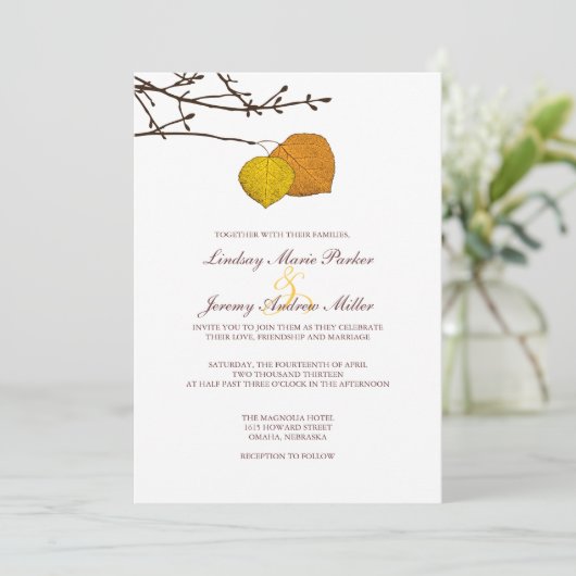 Fall Aspen Paare Einladung (Stehend Vorderseite)