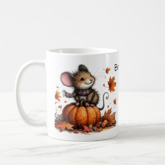 Fall Ästhetische Niedliche Maus mit Pumpkin und Bl Kaffeetasse (Links)