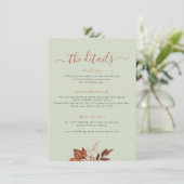 Fall autumn boho leaves wedding details sage green begleitkarte (Stehend Vorderseite)