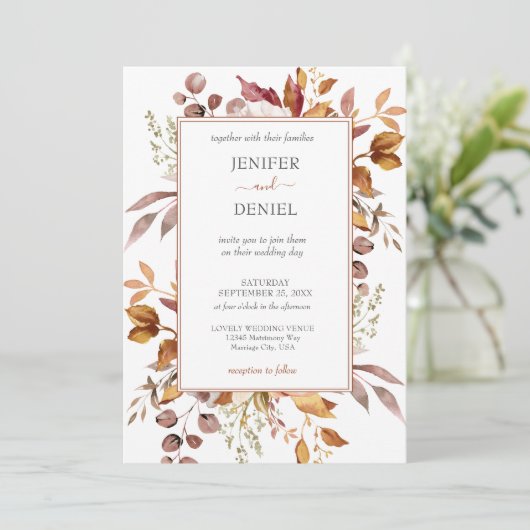 Fall Autumn Leaves Rustic Country Boho Wedding Einladung (Stehend Vorderseite)