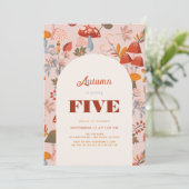 Fall/Autumn Mushroom & Wildflower Pink Birthday Einladung (Stehend Vorderseite)