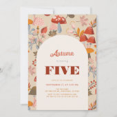 Fall/Autumn Mushroom & Wildflower Tan Birthday Einladung (Vorderseite)