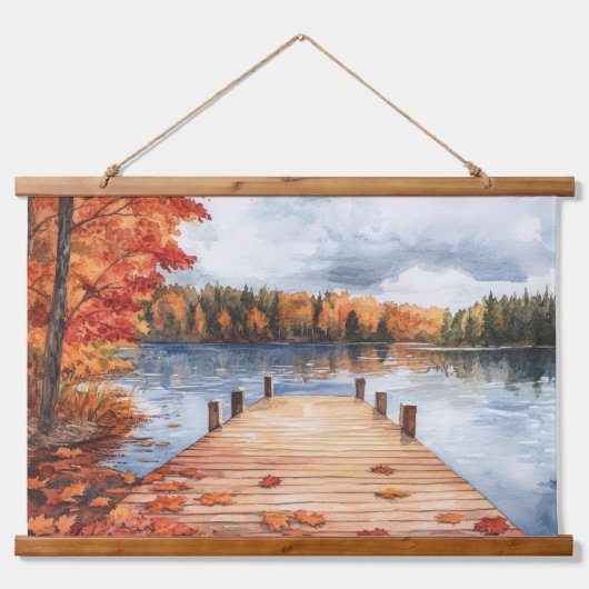 Fall Autumn Nature Lake Trees Landscape Painting Wandteppich Mit Holzrahmen (Vorne)