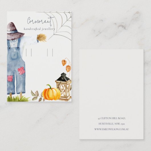 Fall Autumn Pumpkin Scarecrow Loop Earring Display Visitenkarte (Vorne/Hinten)