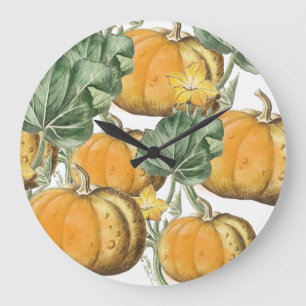 Fall Autumn Watercolor Vintage Pumpkins  Große Wanduhr