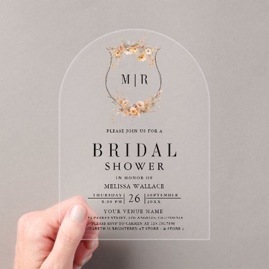 Fall Autumn Wildflower Crest Bridal Shower Acryleinladungen (Insitu (Handheld))