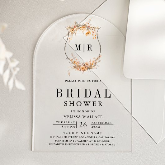 Fall Autumn Wildflower Crest Bridal Shower Acryleinladungen