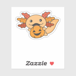 Fall Axolotl mit Herbstlauben Pumpkin Fall Aufkleber