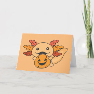Fall Axolotl mit Herbstlauben Pumpkin Fall Feiertagskarte