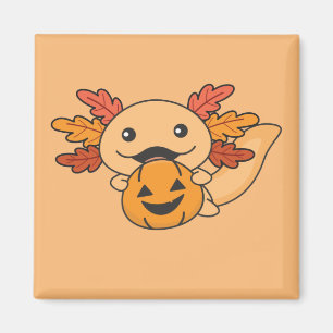 Fall Axolotl mit Herbstlauben Pumpkin Fall Magnet