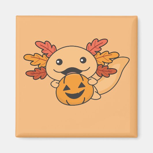 Fall Axolotl mit Herbstlauben Pumpkin Fall Magnet (Vorne)