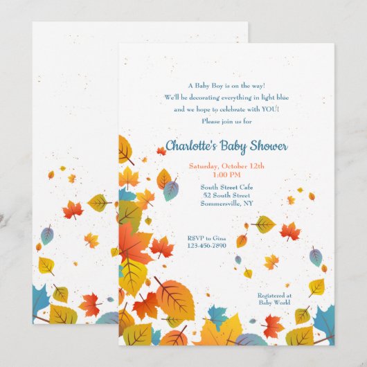 Fall Baby Boy Dusche Einladung (Vorne/Hinten)