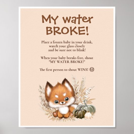 Fall Baby Dusche Beige Mein Wasser Broke Spiel Sch Poster (Vorne)
