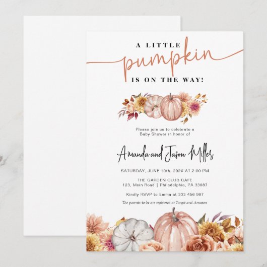 Fall Baby Dusche Blume und Pumpkins Save The Date (Vorne/Hinten)