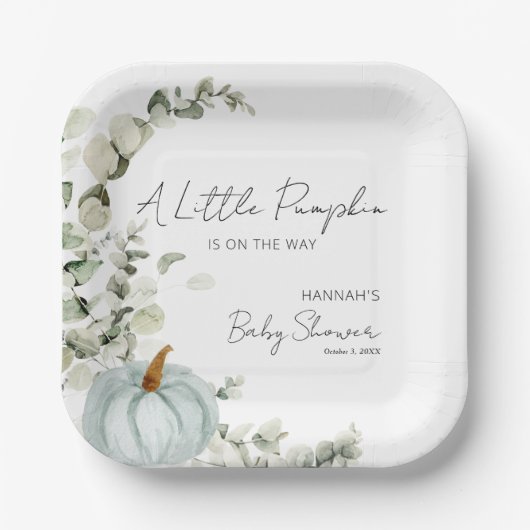 Fall Baby Dusche ein wenig Pumpkin Blue Pappteller (Vorderseite)