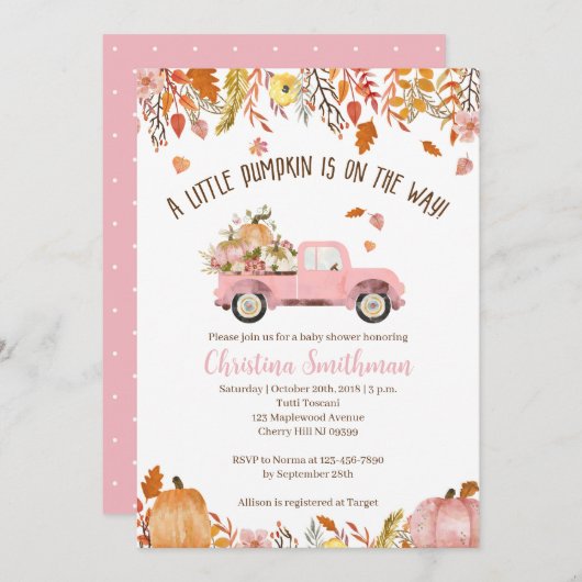 Fall Baby Dusche Einladungen für ein Mädchen (Vorne/Hinten)