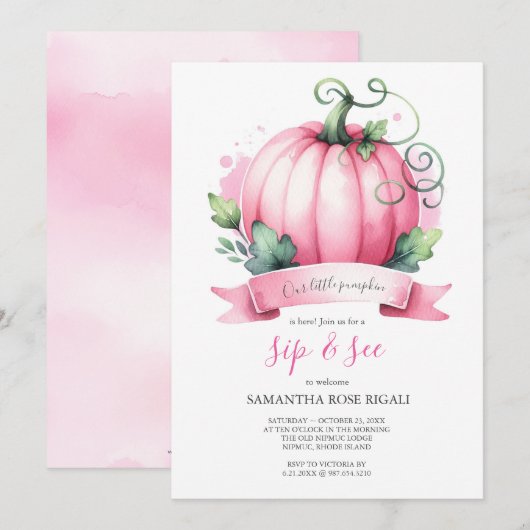 Fall Baby Dusche Kleine Pumpkin Sip und sehen Einladung (Vorne/Hinten)