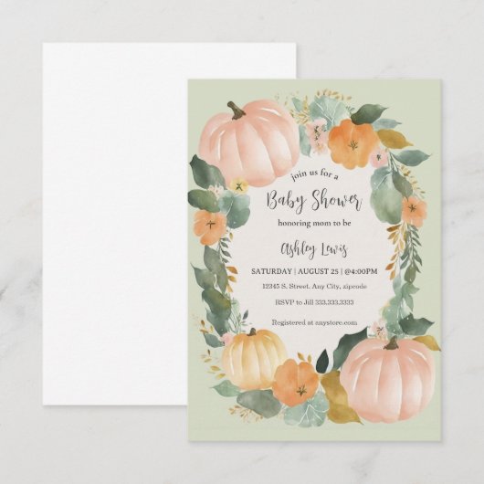Fall Baby Dusche Kürbis Einladung (Vorne/Hinten)