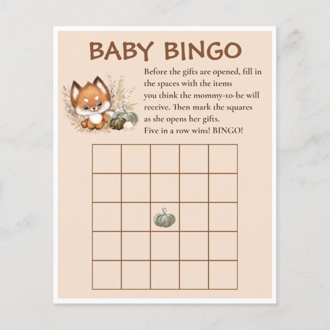 Fall Baby Dusche Niedlich Fox Pumpkins Baby Bingo  (Vorderseite)